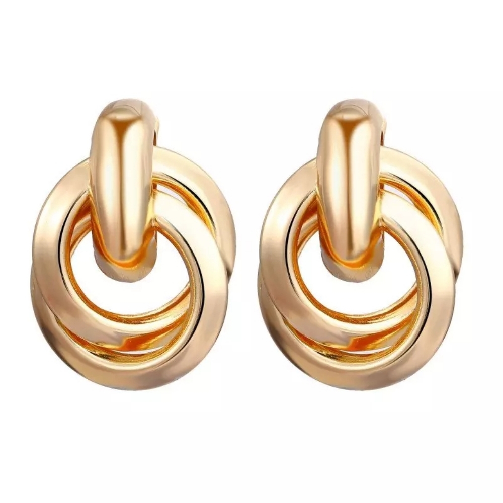 New Trendy Gold Color Twisted Small Stud Earrings - Picture 1 of 3
